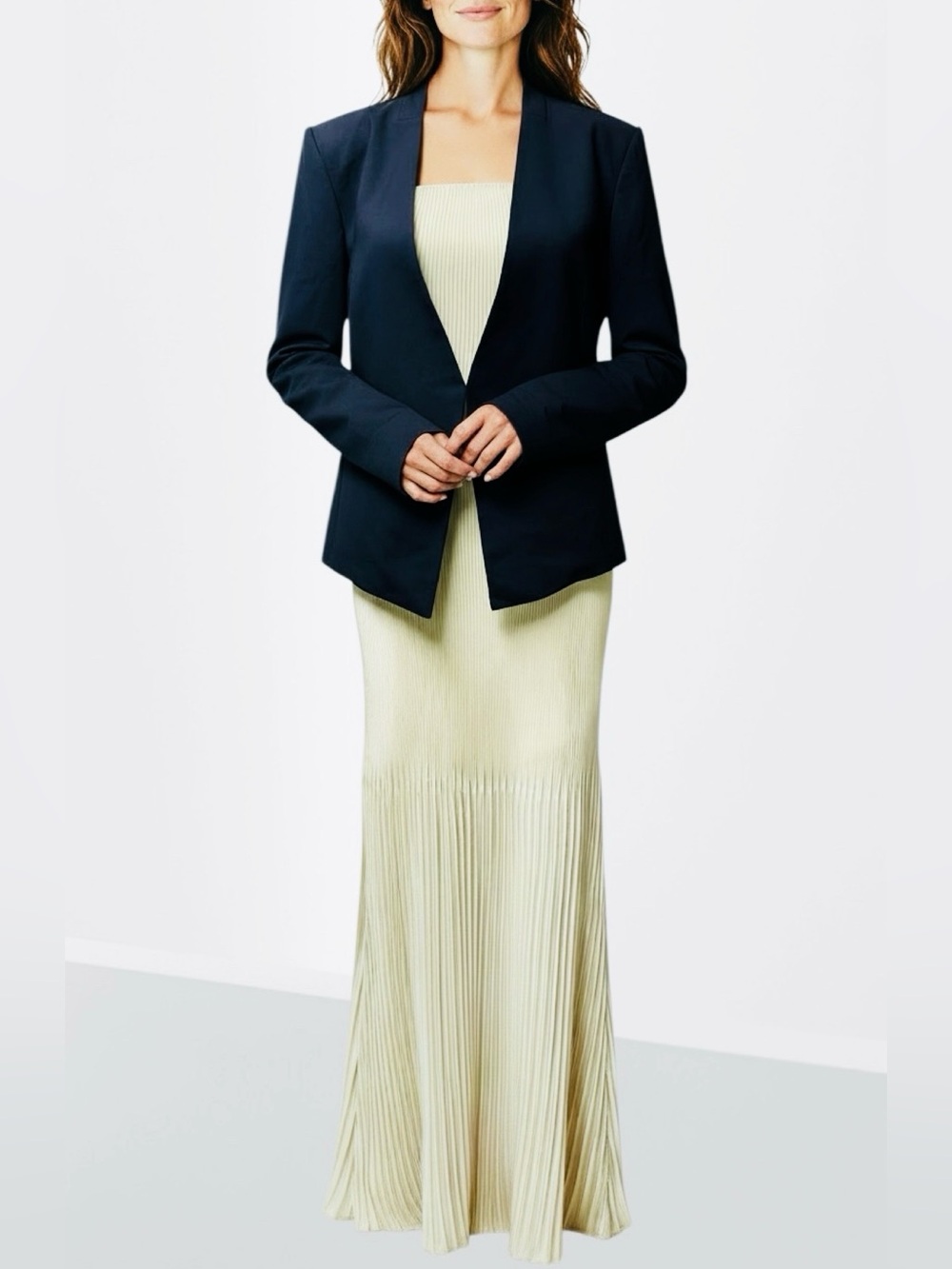 Theory Lanai Sevona Open Collarless Blazer Womens 12 Navy Wool $395